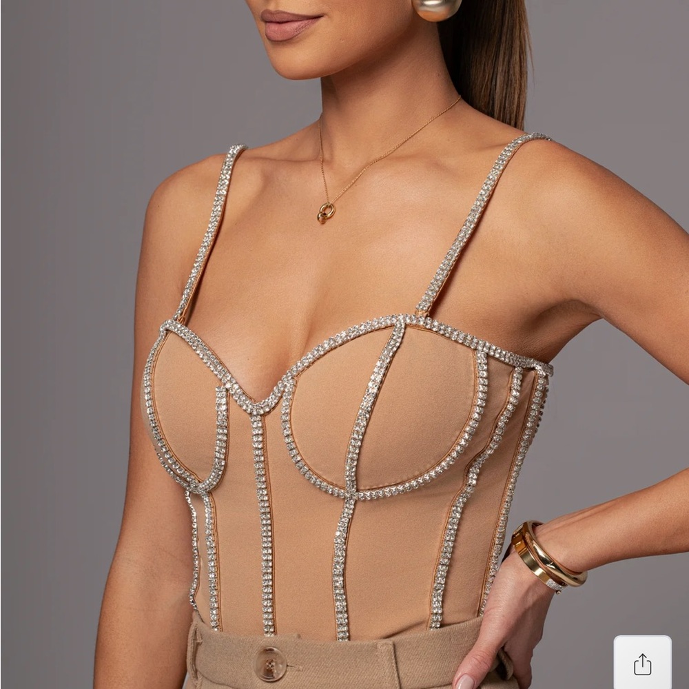 JLUXLABEL Nude Rhinestone-Trim Bustier Top - Picture 4 of 6